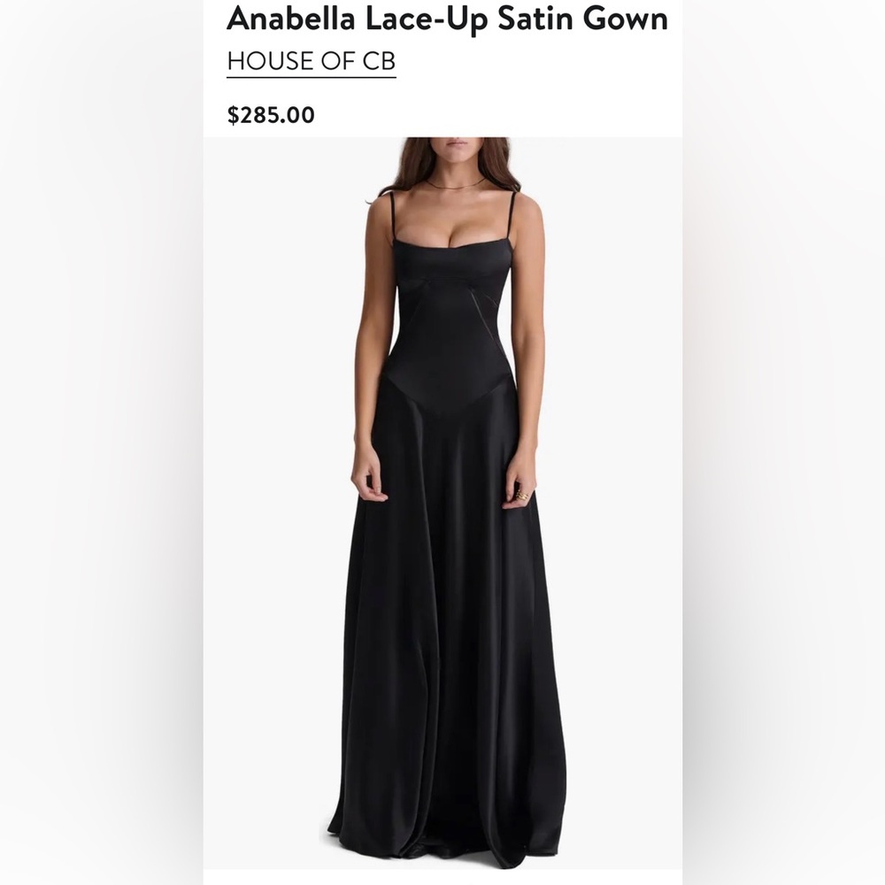 House of CB Annabella Drop waist Corset Gown Satin Black. NWOT